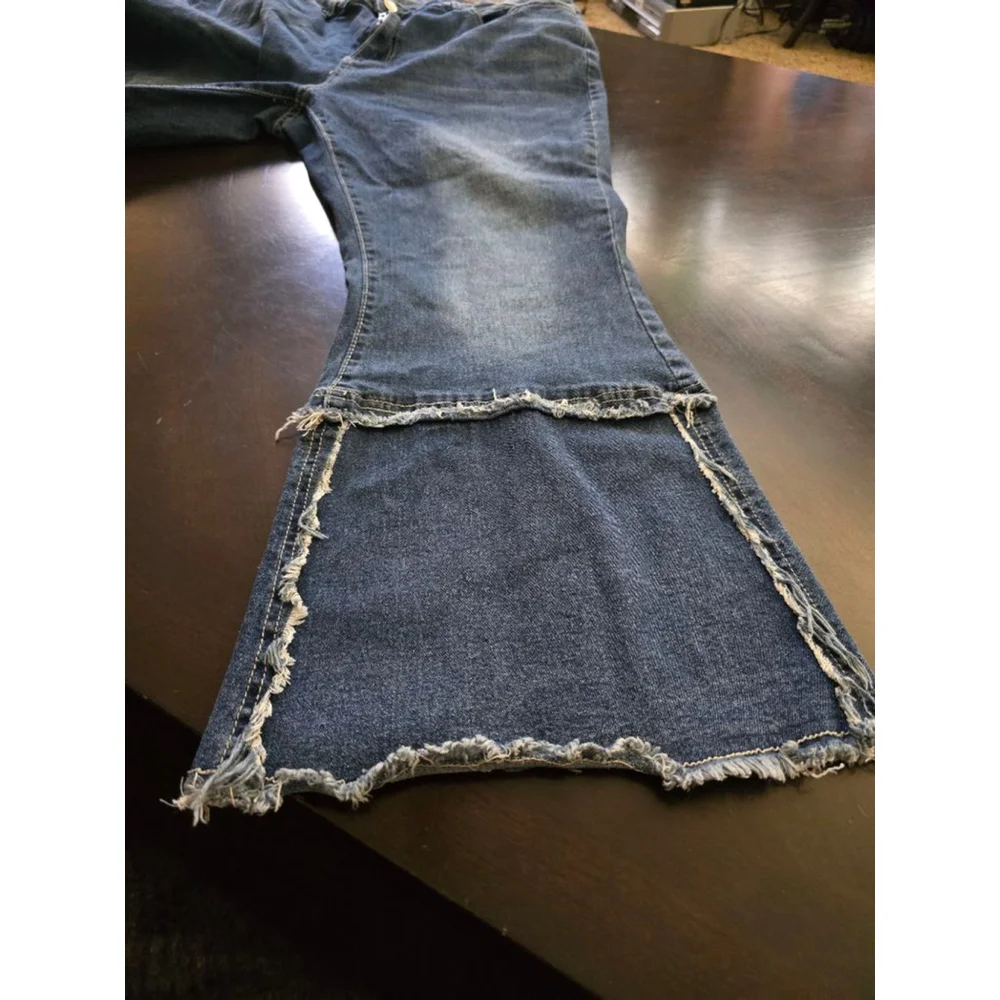 Women's Plus Size Blue Flare & Wide Leg Frayed Embellished Jeans 3XL
